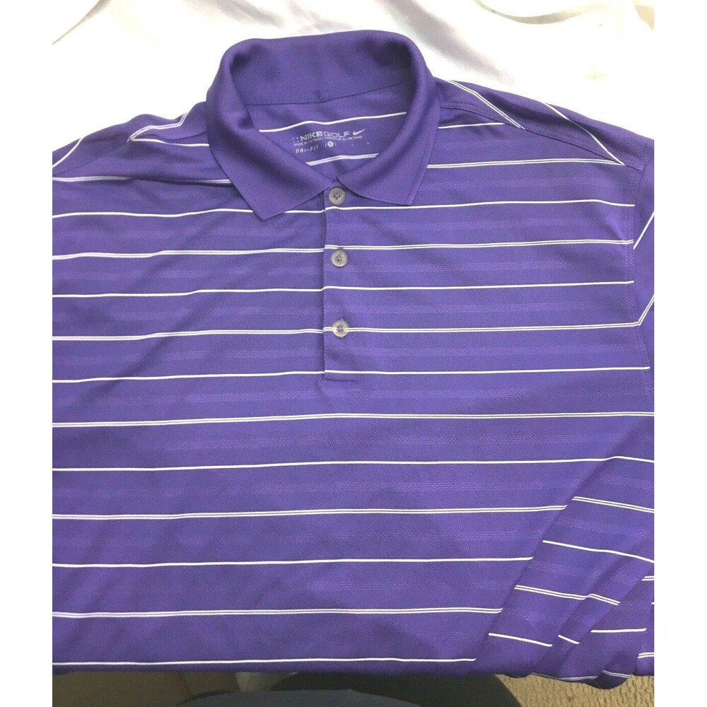 Nike Golf Men's Polo Dri Fit Purple White Sports Large Short Sleeves EUC - Picture 4 of 5